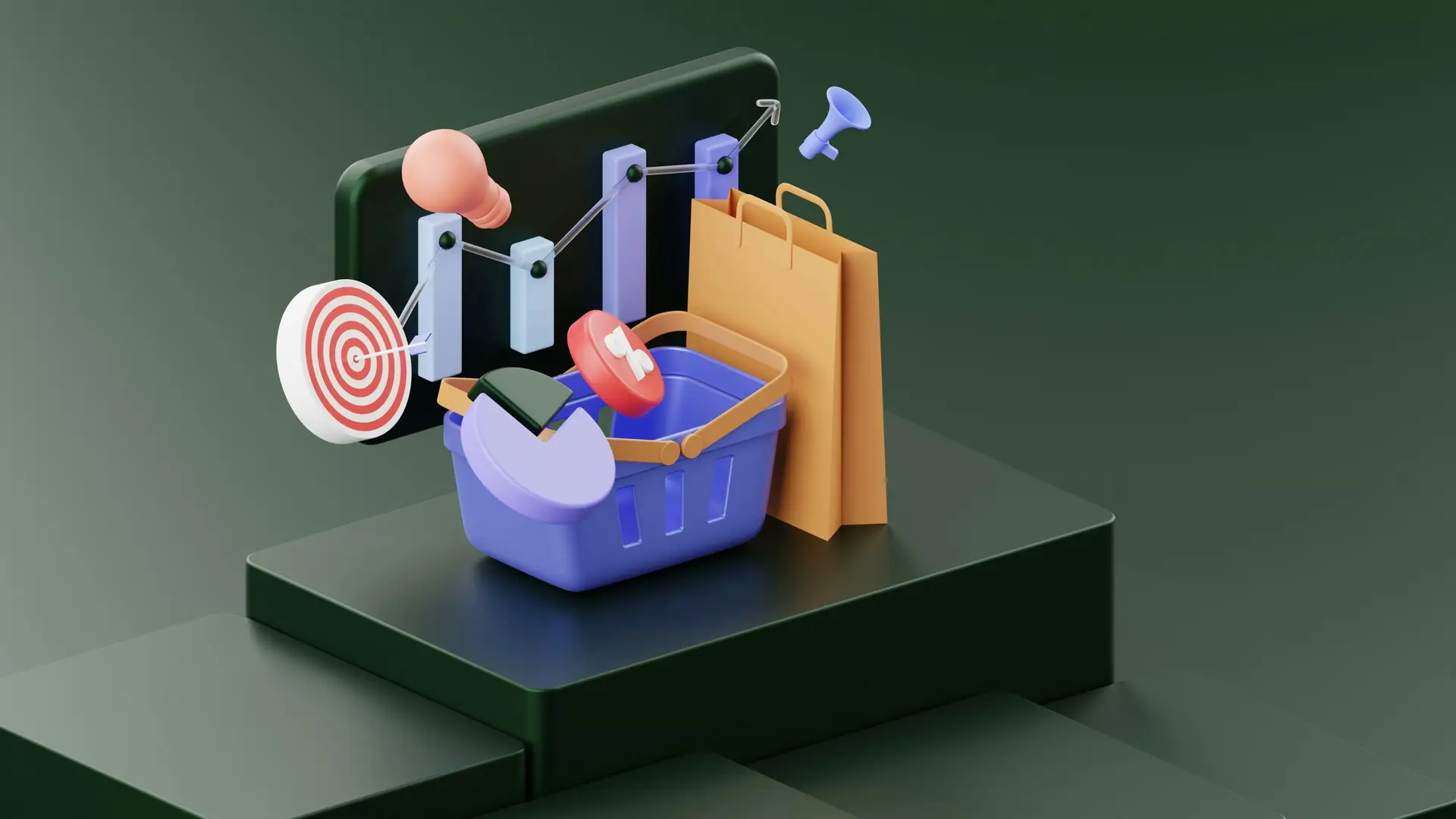 Ecommerce development illustration with shopping elements