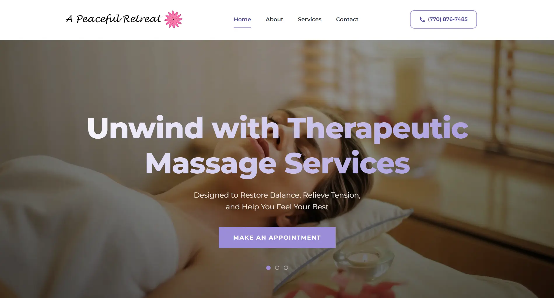 A Peaceful Retreat massage website showcase
