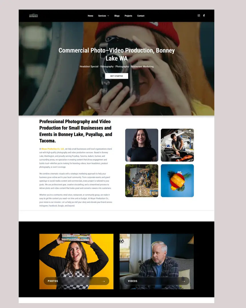 Portfolio website preview for Moyer Production Studio
