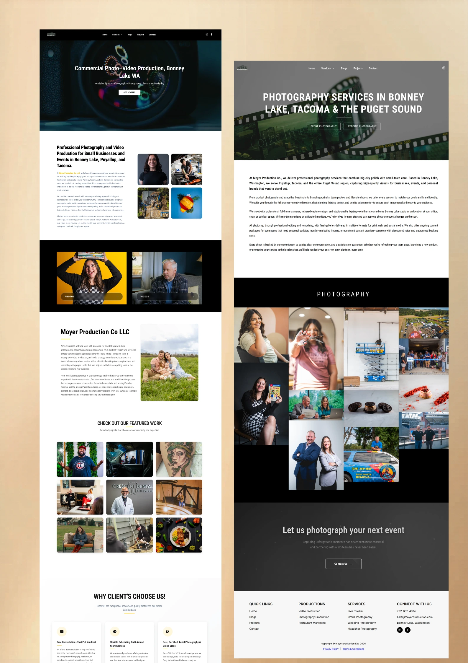 Portfolio website preview for Moyer Production Studio